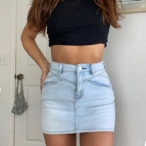 PACSUN Light Wash Denim High Waisted Mini Skirt